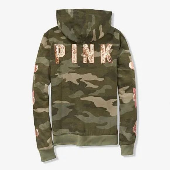 PINK VS CAMO FLORAL BLING HOODIE L - Picture 7 of 7